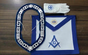 Blue Lodge Chain Collar, Master Mason Apron with Square & Compass Gloves Set