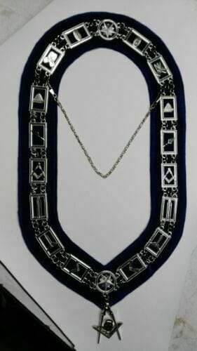 RIAZ IMPEX MASONIC REGALIA MASONIC BLUE LODGE OFFICER SENIOR DEACON APRON SILVER CHAIN COLLAR AND JEWEL