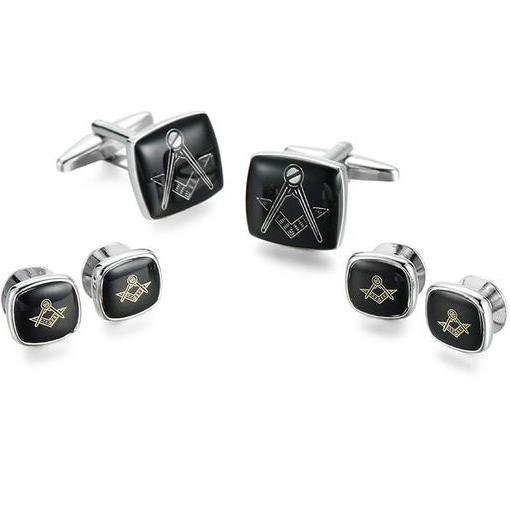 Riaz Impex Masonic Cufflinks & Studs Masonic Cufflinks & Studs – Six-Piece Black & Silver Set