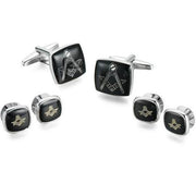 Masonic Cufflinks & Studs – Six-Piece Black & Silver Set
