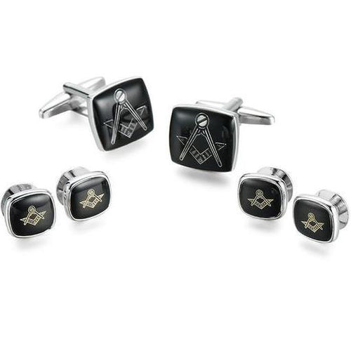 Riaz Impex Masonic Cufflinks & Studs Masonic Cufflinks & Studs – Six-Piece Black & Silver Set