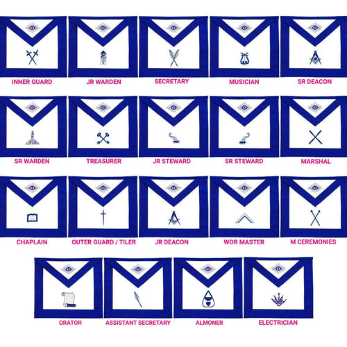 Officers Blue Lodge Officer Apron Set – Blue Ribbon Machine Embroidery (Set of 19) – product view