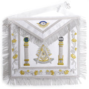 Past Master Blue Lodge Apron – White & Gold With Pillars