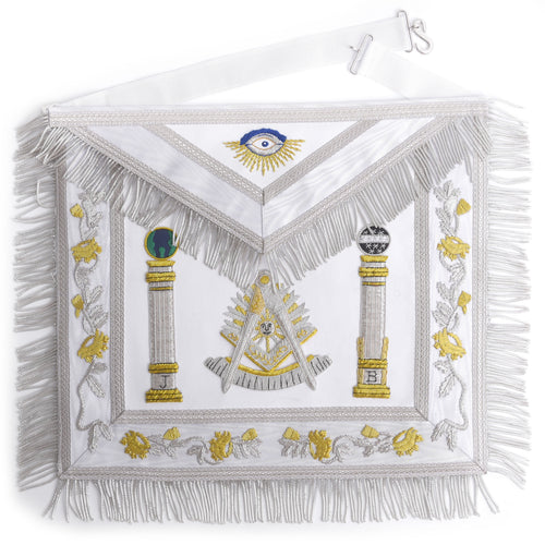 Past Master Blue Lodge Apron – White & Gold With Pillars – product view