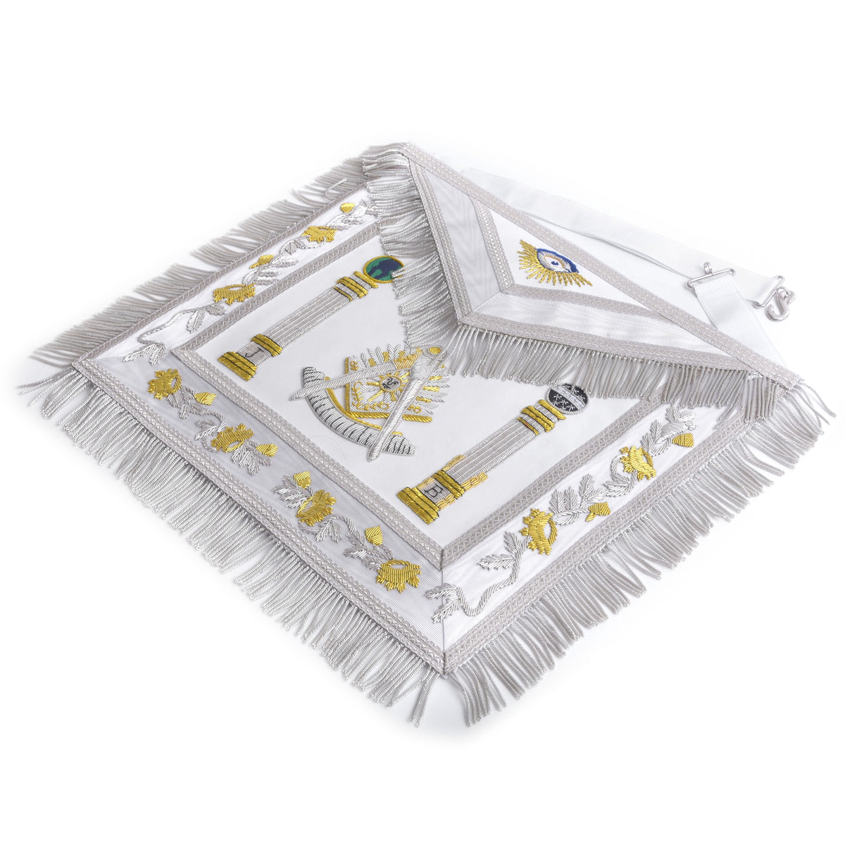 Past Master Blue Lodge Apron – White & Gold With Pillars – detail 2