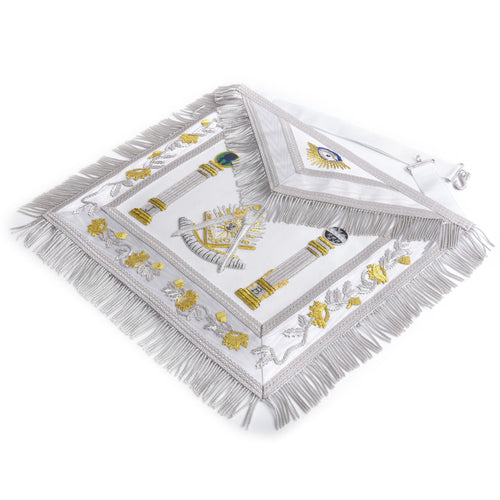Past Master Blue Lodge Apron – White & Gold With Pillars – detail 2