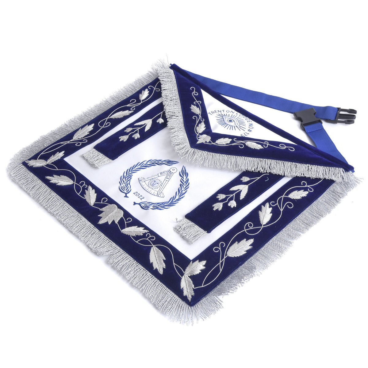 Past Master Blue Lodge Apron – Blue Velvet With Gray Rayon Fringe – detail 2