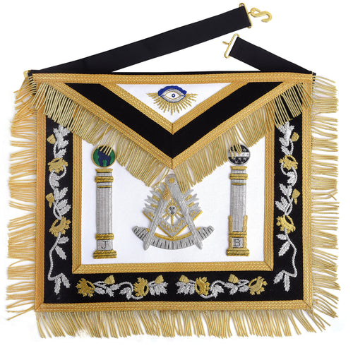Past Master Blue Lodge Apron – Black & Gold Hand Embroidery Bullion With Pillars – product view