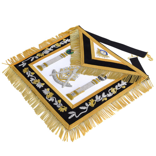 Past Master Blue Lodge Apron – Black & Gold Hand Embroidery Bullion With Pillars – detail 2