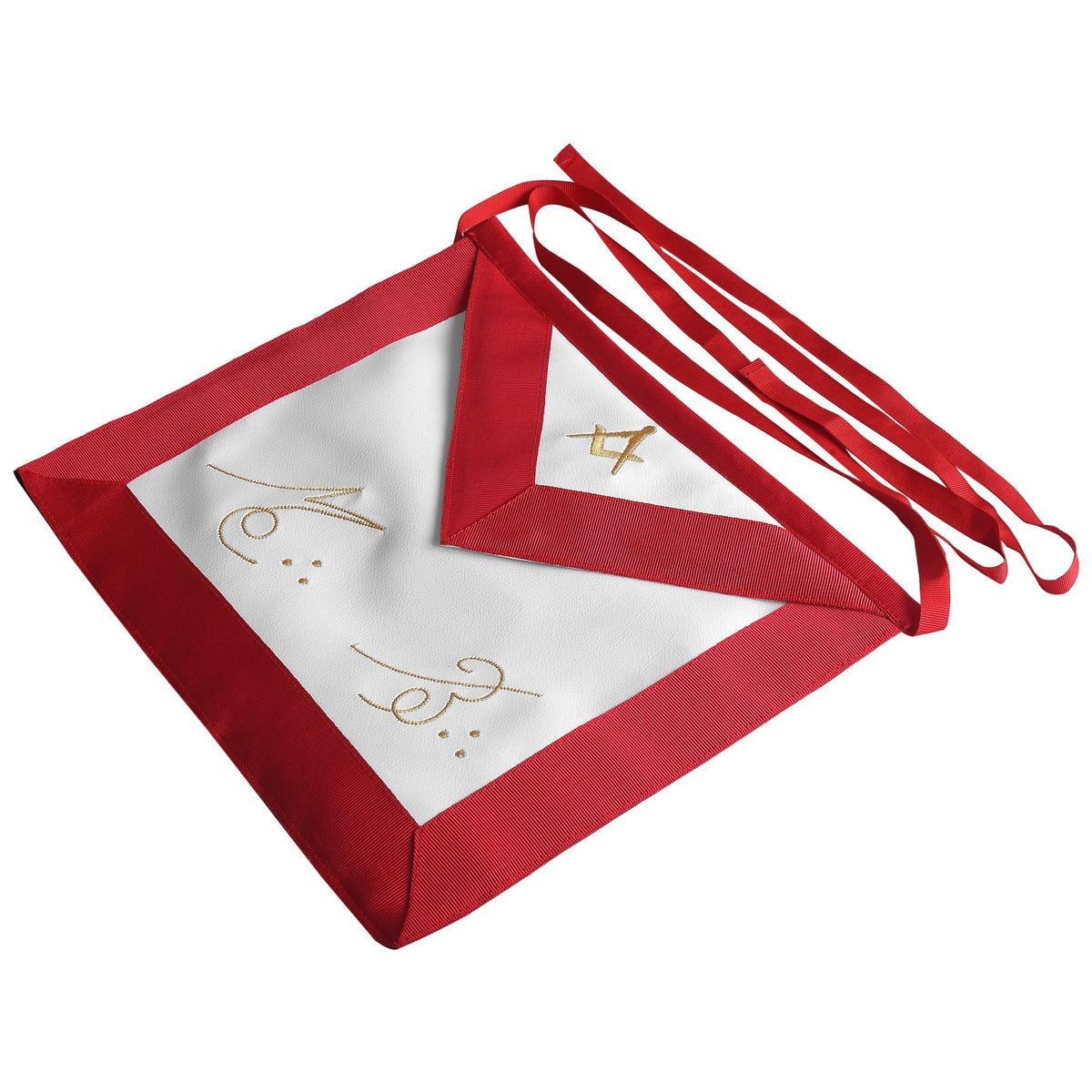 Master Mason Scottish Rite Apron – Red With Gold Square & Compass – detail 2