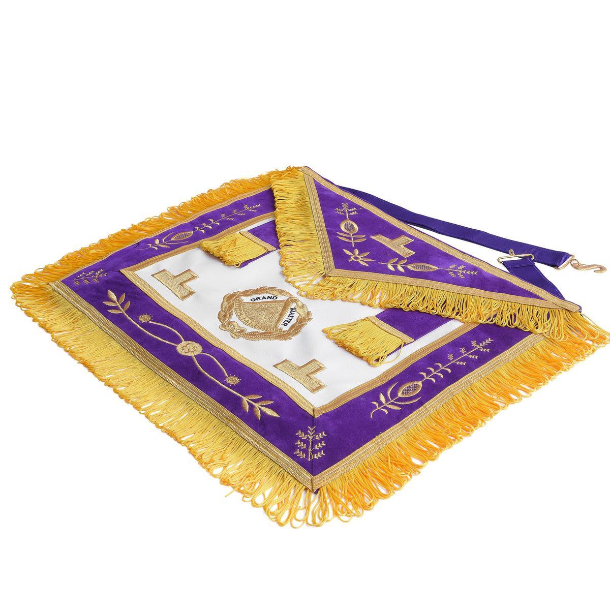 Grand Master Blue Lodge Apron – Purple With Gold Emblem With Wreath – detail 2
