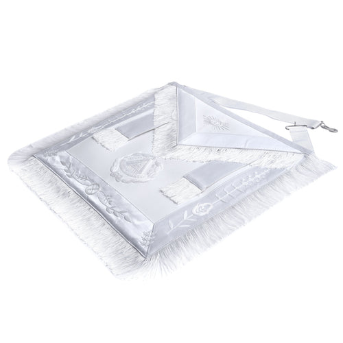 Deputy Grand Master Blue Lodge Apron – All White With Braid & Fringe – detail 2