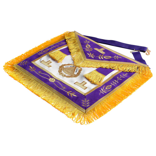 Past Grand Master Blue Lodge Apron – Purple With Gold Emblem With Wreath – detail 2