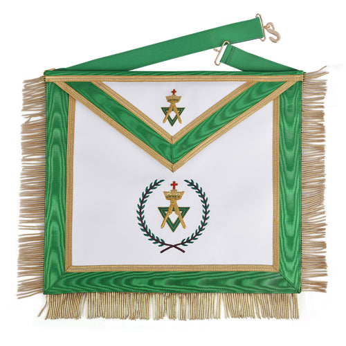 Sovereign Master Allied Masonic Degrees Apron – Green Ribbon With Gold Trim & Fringe – product view