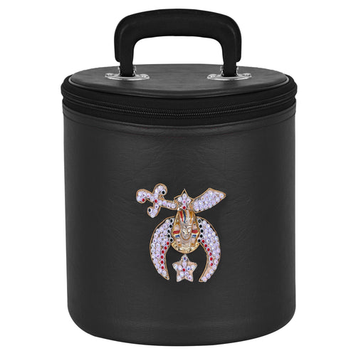 Shriners Fez Case – Black Synthetic Leather With Rhinestones – product view