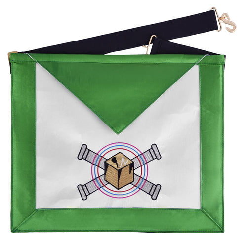 5th Degree Perfect Master Scottish Rite Apron – Green Silk Machine Embroidery – product view