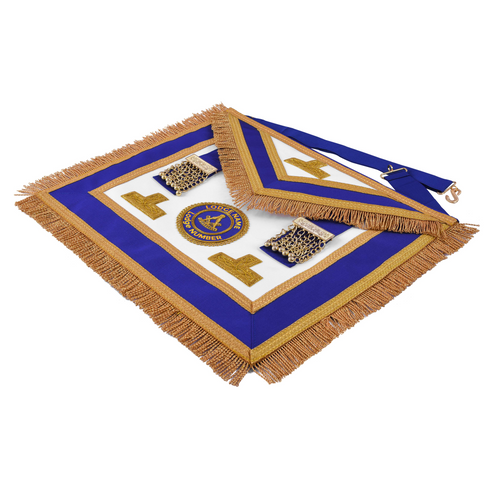 Past Master Blue Lodge Apron – Blue Ribbon With Hand Embroidery Bullion And Chain Tassels – detail 2