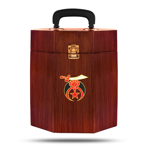 Shriners Fez Case – Textured Wood With Red Velvet Interior – product view