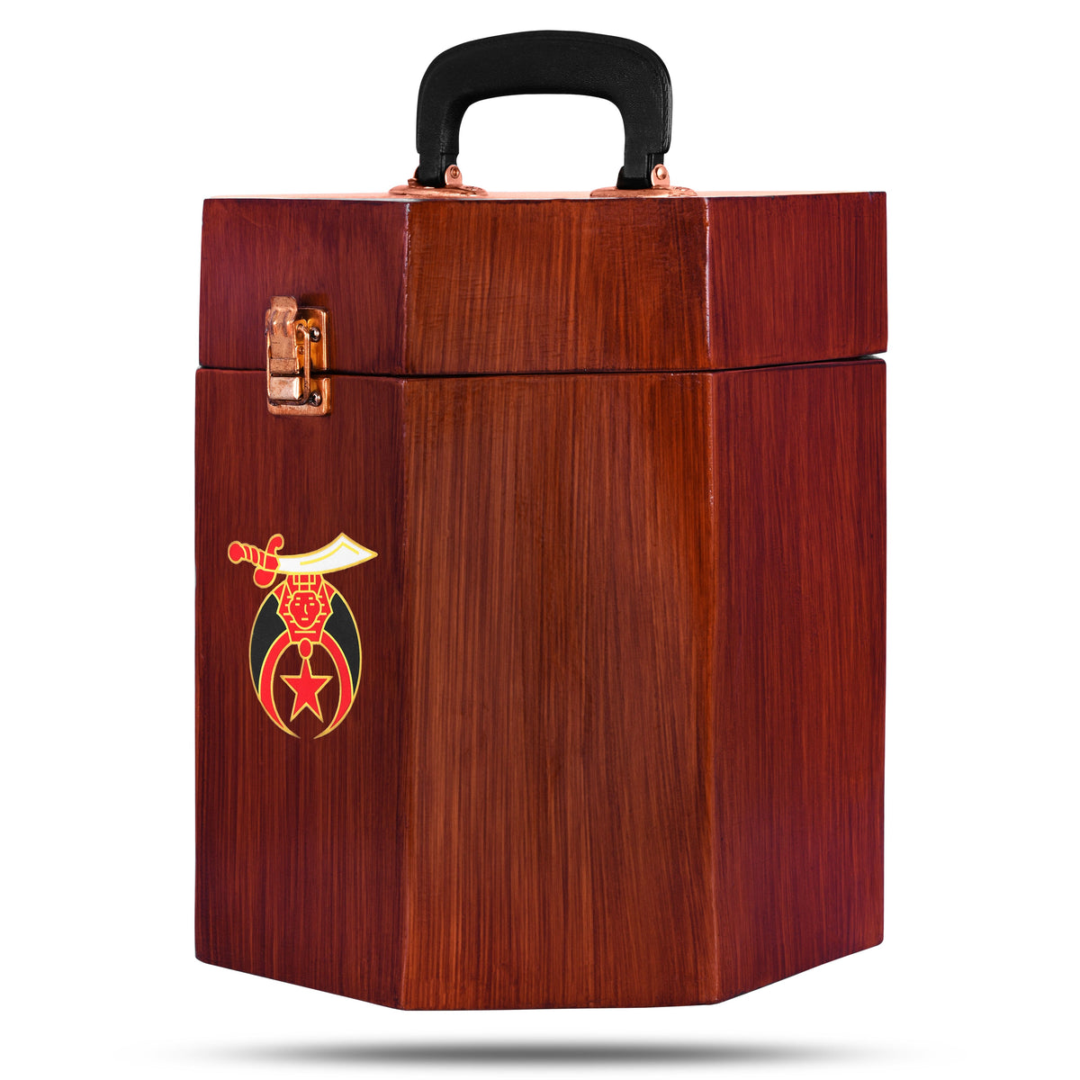 Shriners Fez Case – Textured Wood With Red Velvet Interior – detail 2