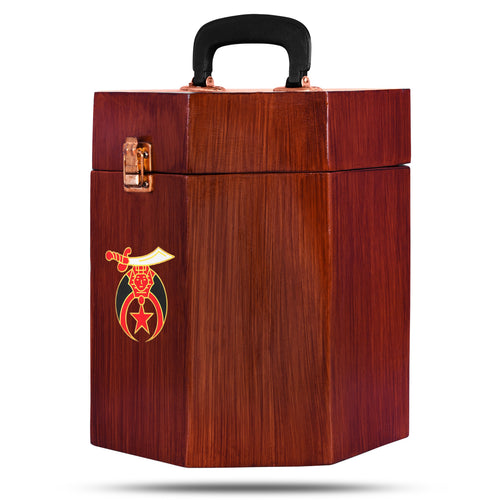 Shriners Fez Case – Textured Wood With Red Velvet Interior – detail 2