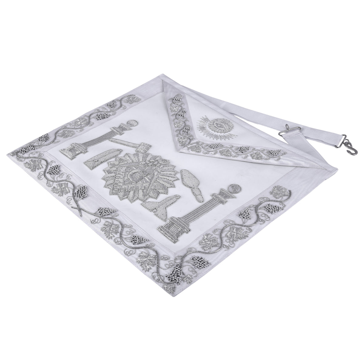 Master Mason Blue Lodge Apron – Quality A Silver Bullion Pillars & Working Tools – detail 2