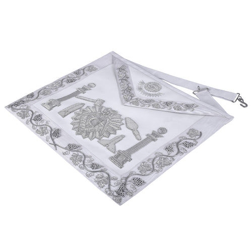 Master Mason Blue Lodge Apron – Quality A Silver Bullion Pillars & Working Tools – detail 2
