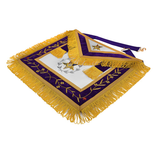 Worthy Patron OES Apron – Purple Velvet With Square & Compass G With Silver Wreath – detail 2