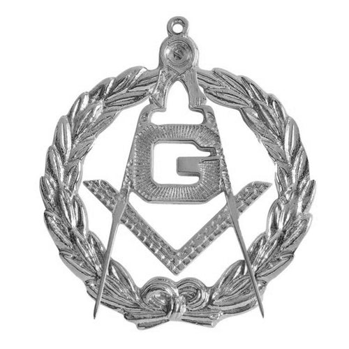 Master Mason Blue Lodge Collar Jewel – Silver Square & Compass G with Wreath – product view