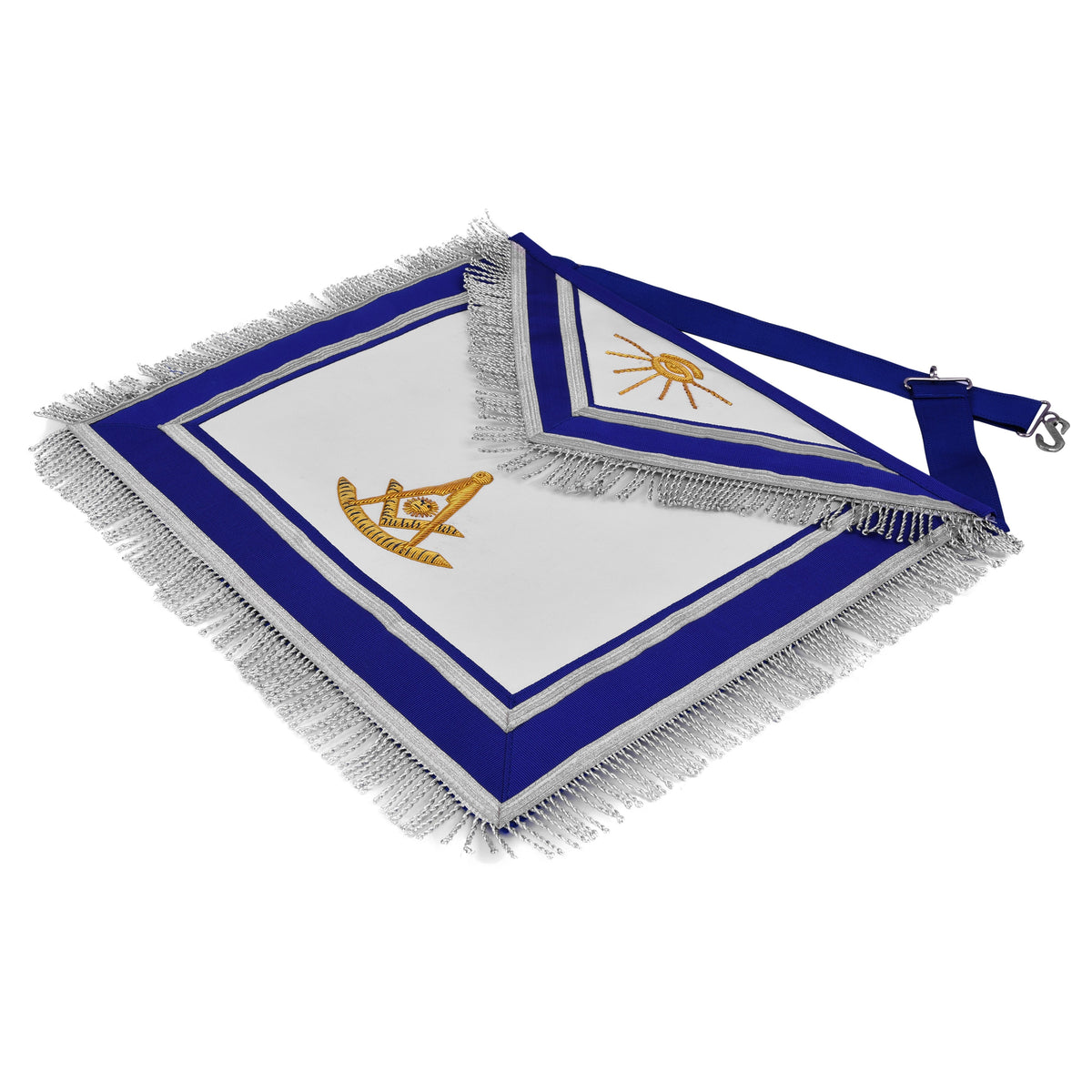 Past Master Blue Lodge Apron – Hand Embroidery Gold Bullion With Silver Braid Fringe – detail 2