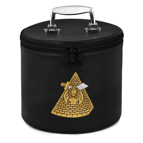 Past Potentate Shriners Fez Case – Black Synthetic Leather With Pyramid Emblem – product view