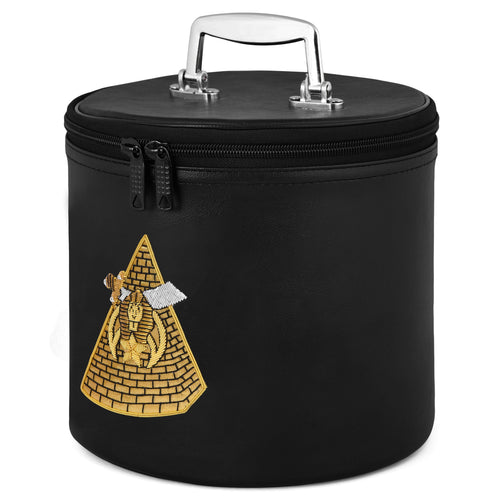 Past Potentate Shriners Fez Case – Black Synthetic Leather With Pyramid Emblem – detail 2