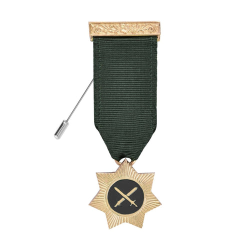 Red Cross Of Babylon Breast Jewel – Gold Plated With Green Ribbon – product view