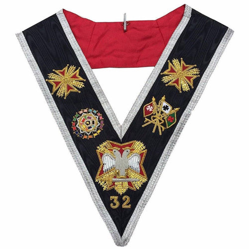 32nd Degree Scottish Rite Collar – Black Moire Silver Braid – product view
