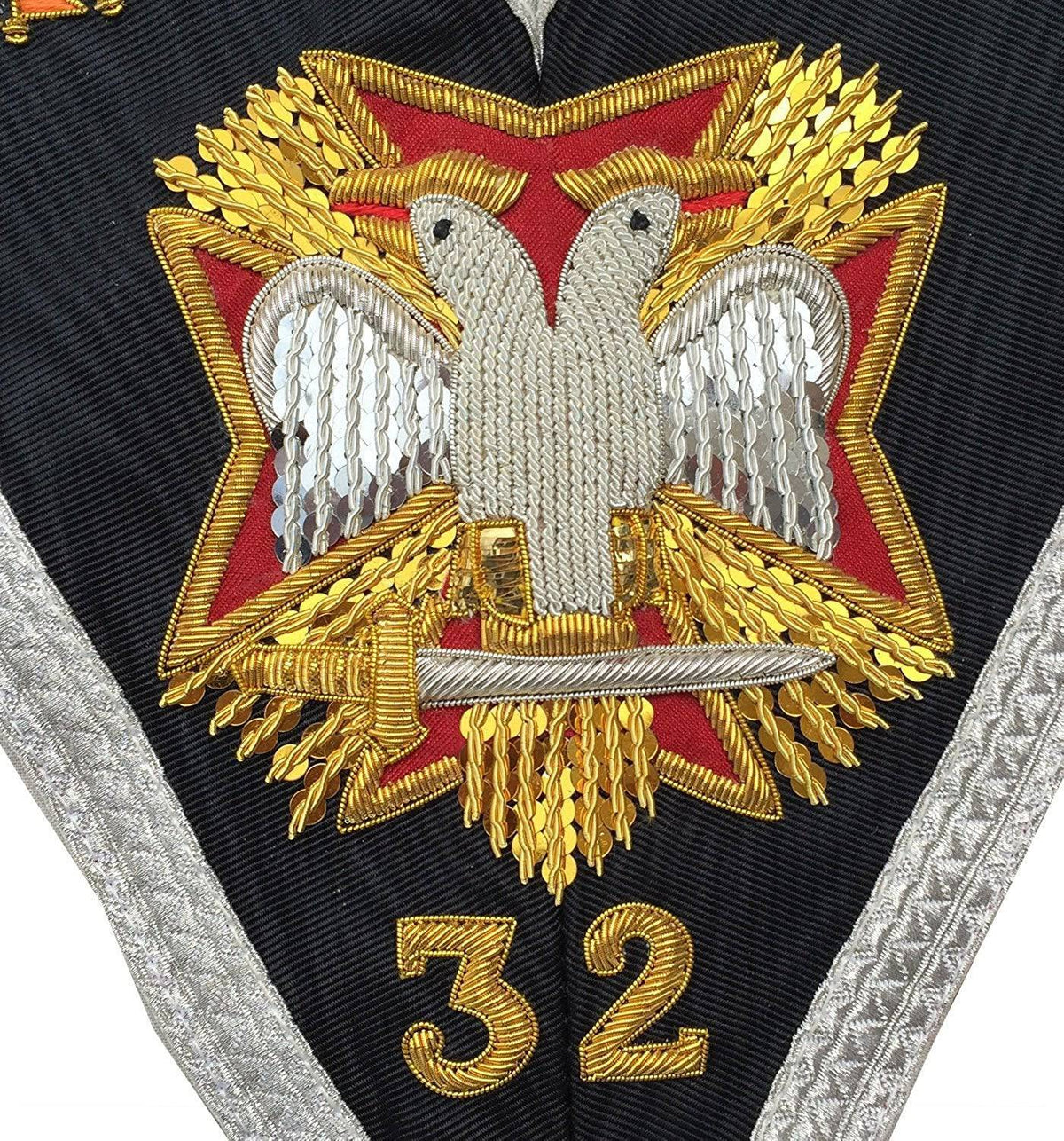 32nd Degree Scottish Rite Collar – Black Moire Silver Braid – detail 2
