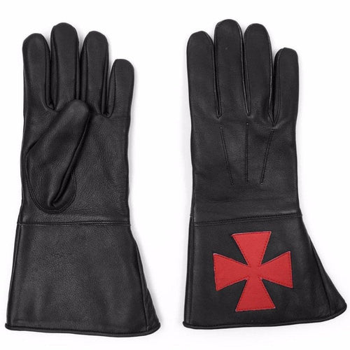 English Knights Templar Gauntlet – Black Leather with Red Cross – detail 2