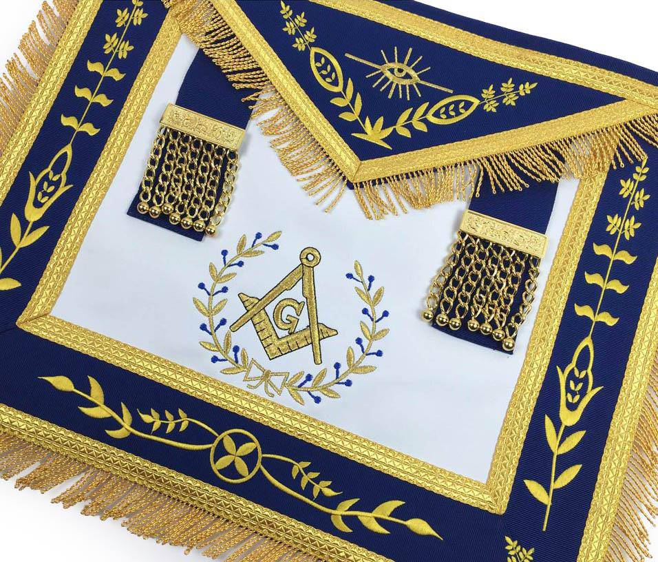 Master Mason Blue Lodge Apron – Royal Blue Machine Embroidery – detail 2