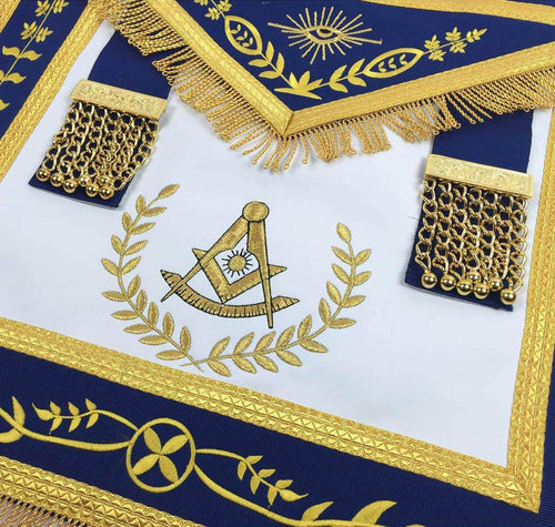 Past Master Blue Lodge Apron – White & Royal Blue – detail 2