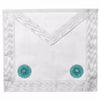 Fellowcraft Blue Lodge Apron – All White Moire with Two Turquoise Rosettes