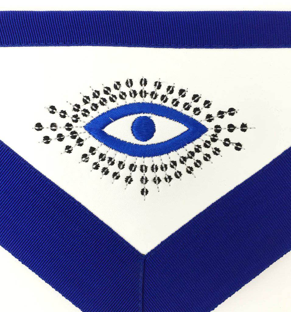 Master Mason Blue Lodge Apron – White & Navy Blue Ribbon – detail 2
