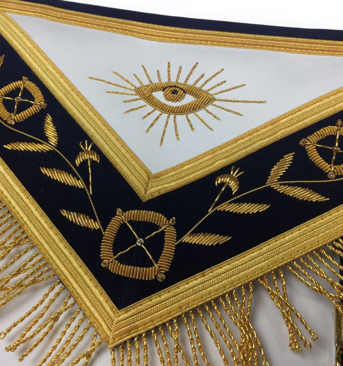 Past Master Blue Lodge Apron – Royal Navy with Gold Fringe – detail 2