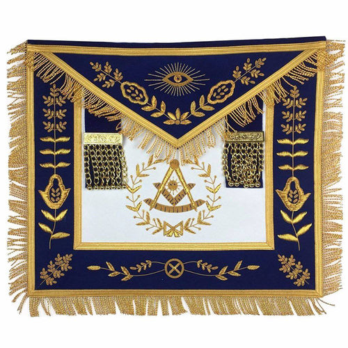 Past Master Blue Lodge Apron – Royal Blue Velvet Hand Embroidery – product view