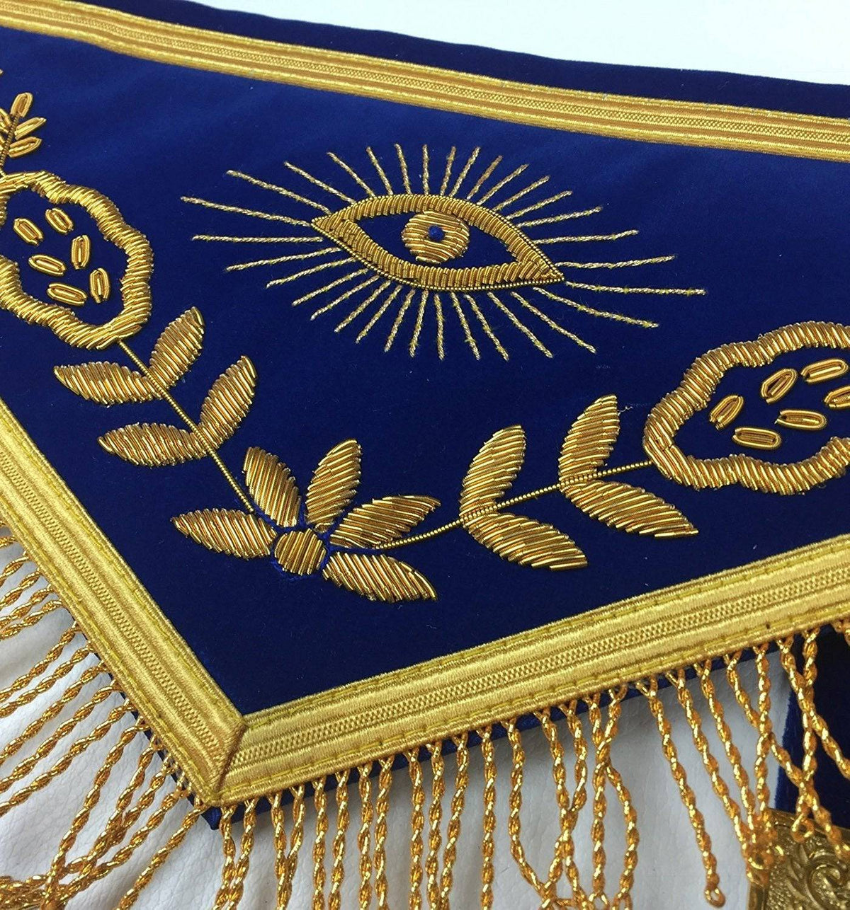 Past Master Blue Lodge Apron – Royal Blue Velvet Hand Embroidery – detail 2