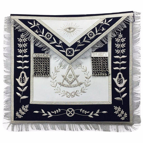 Past Master Blue Lodge Apron – White & Navy Blue Velvet – product view