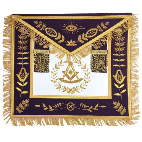 Past Master Blue Lodge Apron – Royal Purple Velvet with Gold Fringe – product view