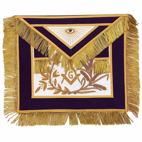 Master Mason Blue Lodge Apron – Purple Velvet with Gold Fringe Hand Embroidered – product view