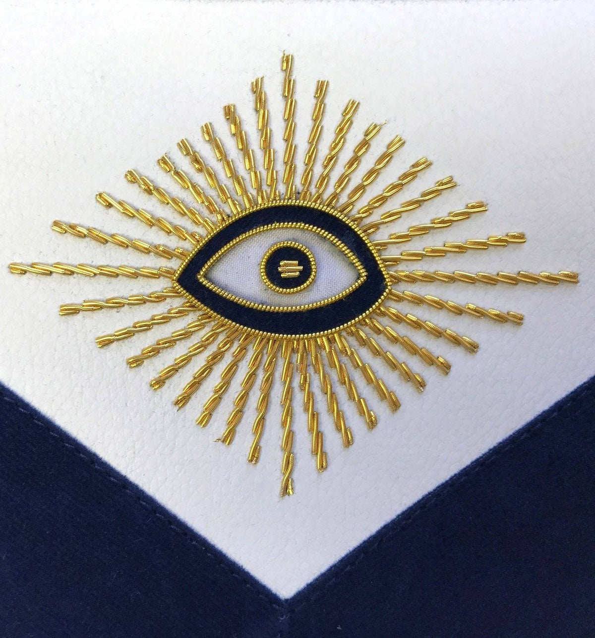 Master Mason Blue Lodge Apron – Navy Velvet with Gold Hand Embroidery – detail 2
