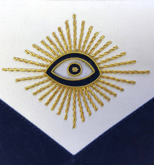 Master Mason Blue Lodge Apron – Navy Velvet with Gold Hand Embroidery – detail 2