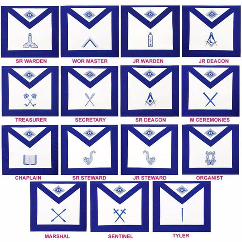 Officers Blue Lodge Officer Apron Set – Royal Blue Ribbon Machine Embroidery (Set of 15) – product view