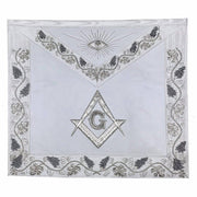 Master Mason Blue Lodge Apron – Quality A White Moire with Silver Embroidery