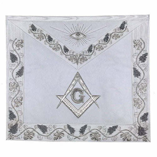 Master Mason Blue Lodge Apron – Quality A White Moire with Silver Embroidery – product view